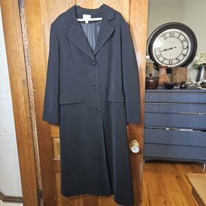 Gallery Womens Black Long Pea Trench Coat Size 16 Dressy Elegant